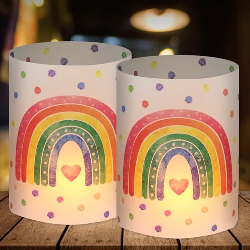 12 Windlicht Tischdeko Geburtstag Mädchen, Regenbogen Deko Geburtstagsdeko Mädchen, Deko Kindergeburtstag Party, Geeignet für Teelichter...